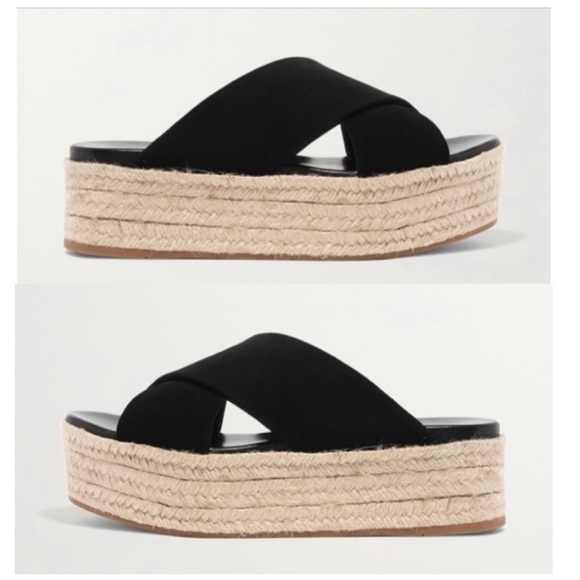 MIU MIU Suede Espadrille Platform Slip on Slides Sandals Black size 8 NEW - Picture 5 of 14